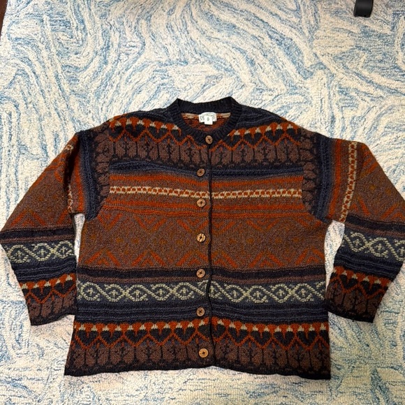 Northwest express wool Wood button Vintage Patterned Button-Up Cardigan L - Picture 1 of 4
